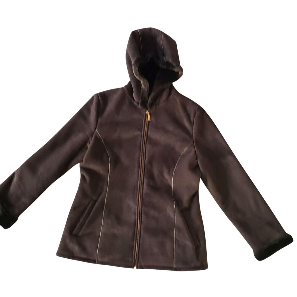 Marvin Richards Women's Black Hooded Jacket Size M Suede Like Exterior Fitted